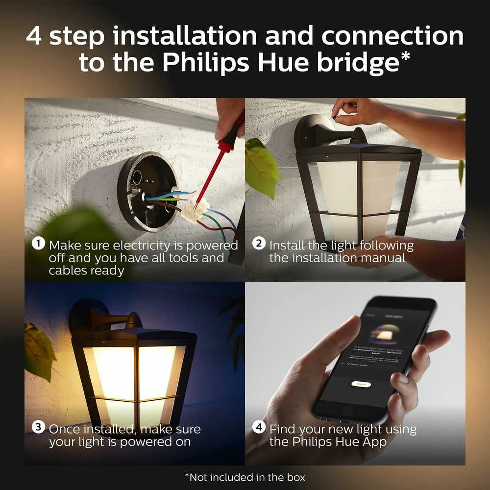 Sieninis šviestuvas Philips Hue Baltas and colour ambience „Econic” sieninis lauko šviestuvas