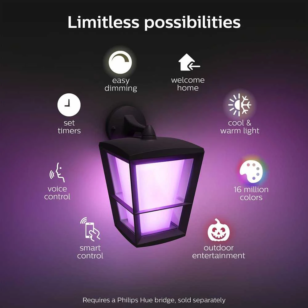 Sieninis šviestuvas Philips Hue Baltas and colour ambience „Econic” sieninis lauko šviestuvas