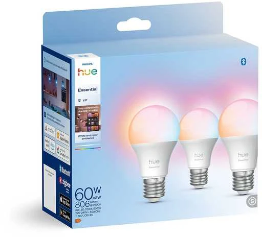 Philips Hue Essential A60 Inteligentna żarówka E27 8W - 3 vnt.