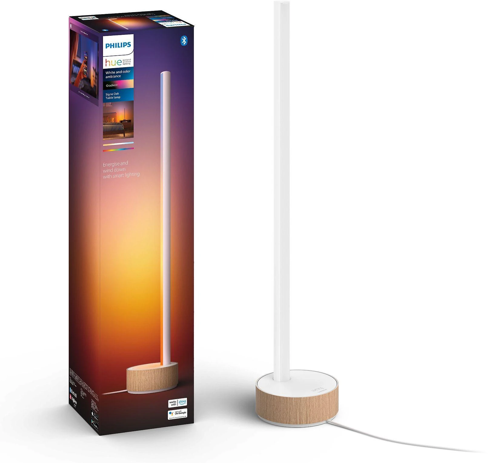 Stalo gradientinis šviestuvas Philips Hue Signe Oak, Baltos spalvos