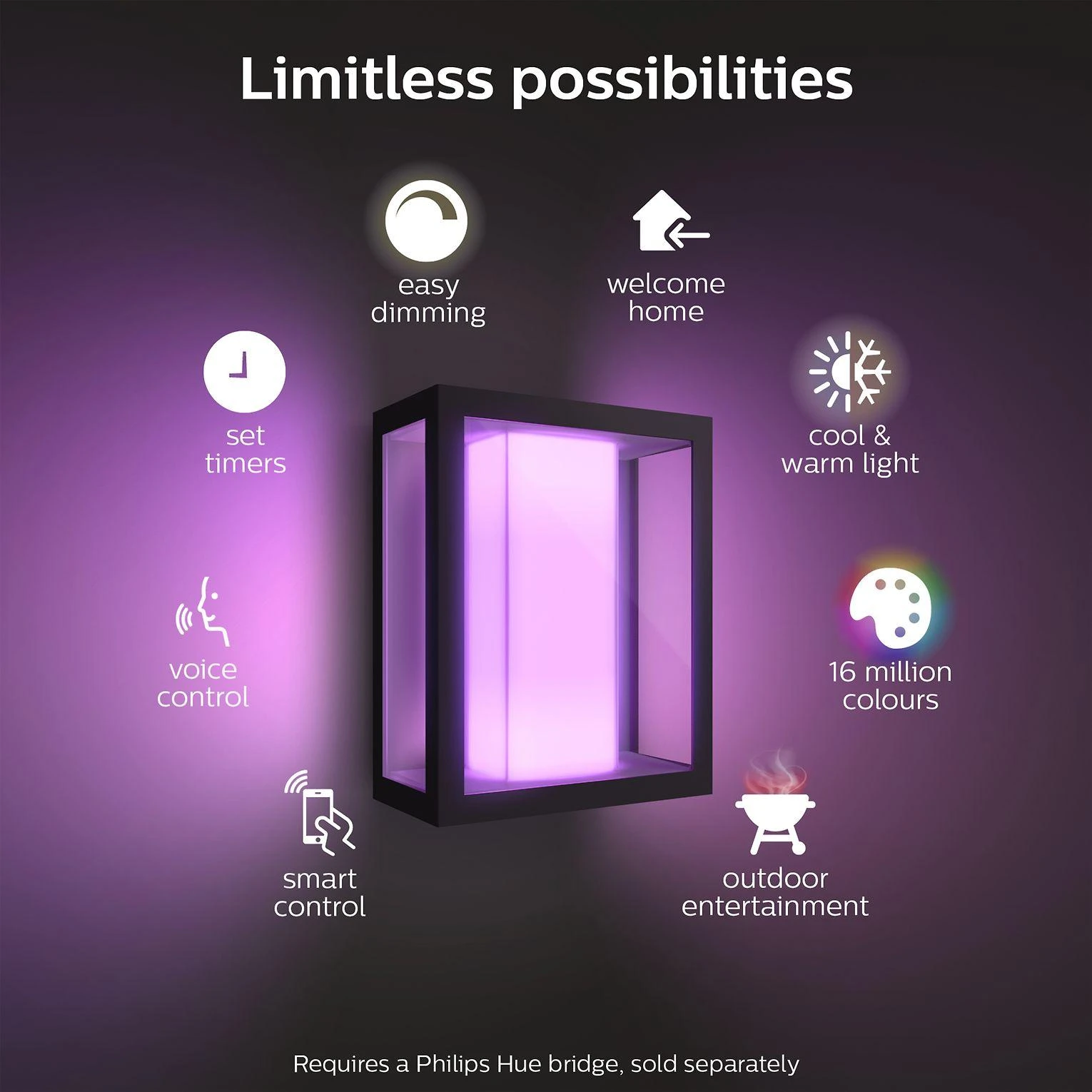 Sieninis šviestuvas Philips Hue Baltas and colour ambience „Impress” sieninis lauko šviestuvas