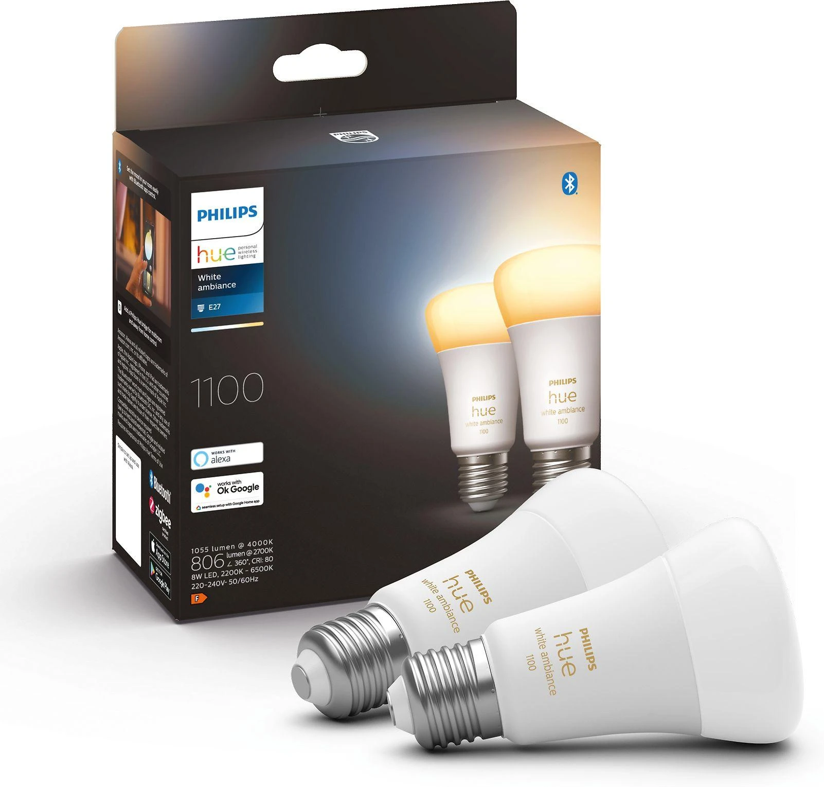 „Philips WA 11W A60 E27“ 2 vnt. pakuotė | E27 | 11 W | Nuo šiltos iki vėsios, balta 2200K–6500K | „Bluetooth“ ir „Zigbee“