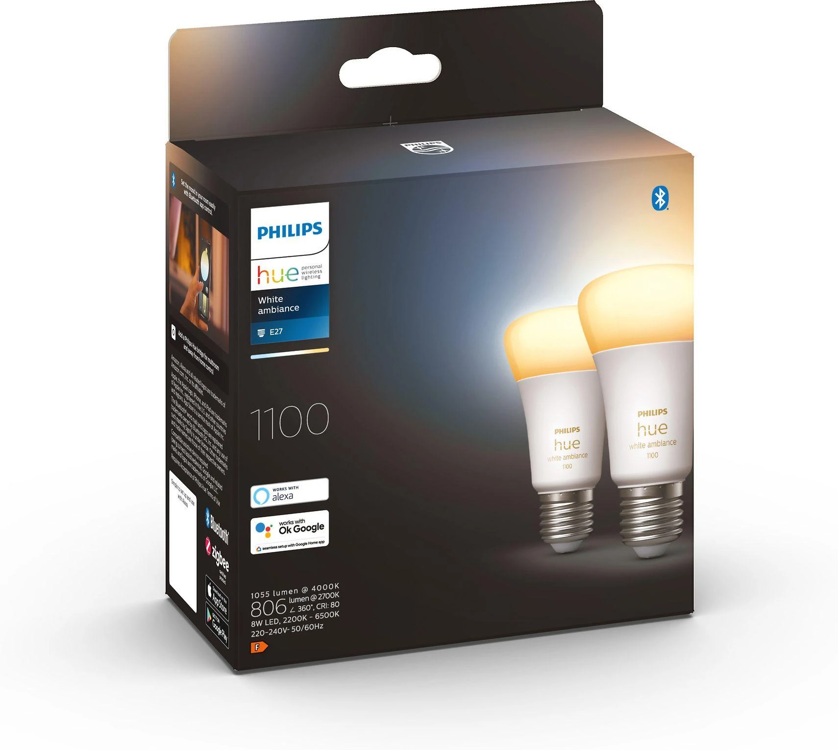 „Philips WA 11W A60 E27“ 2 vnt. pakuotė | E27 | 11 W | Nuo šiltos iki vėsios, balta 2200K–6500K | „Bluetooth“ ir „Zigbee“