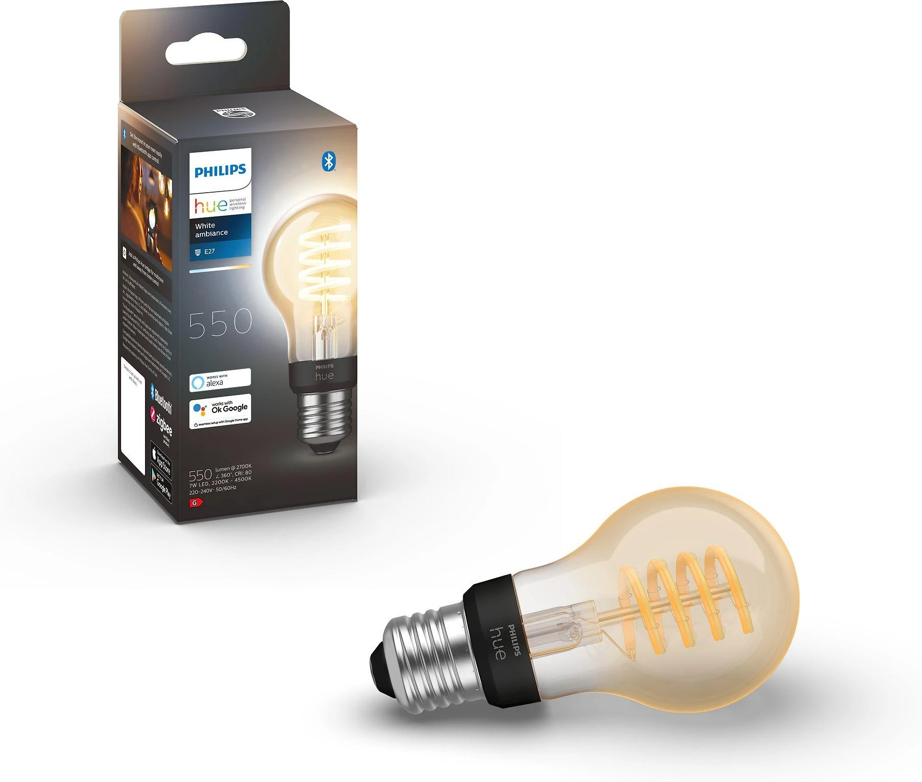 Philips Hue Baltas Ambiance išmanioji LED lemputė 7W E27 Zigbee, Bluetooth