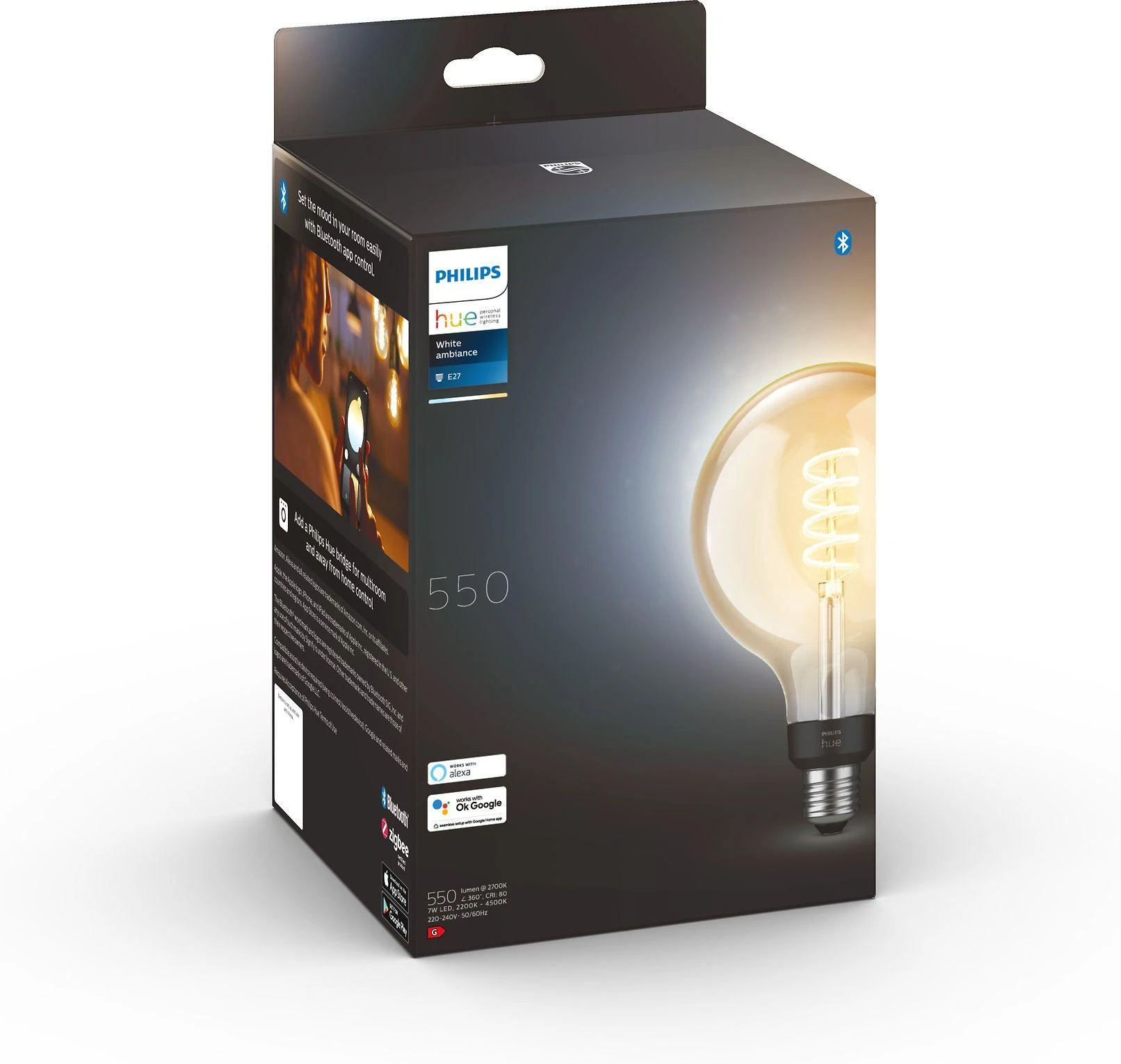 Philips Hue Baltas Ambiance LED G125 lempa E27 Zigbee, Bluetooth