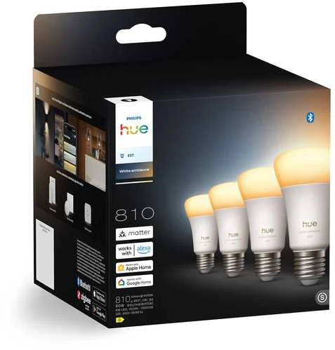 „Philips Hue WA 810 A60 4P EU“ | E27 | 6 W | Nuo šiltos iki vėsios baltos šviesos | „Bluetooth“ ir „Zigbee“