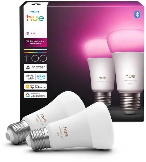Philips Hue WCA 1100 A60 2P EU | E27 | 8.1 W | Baltas and colour light | Bluetooth and Zigbee