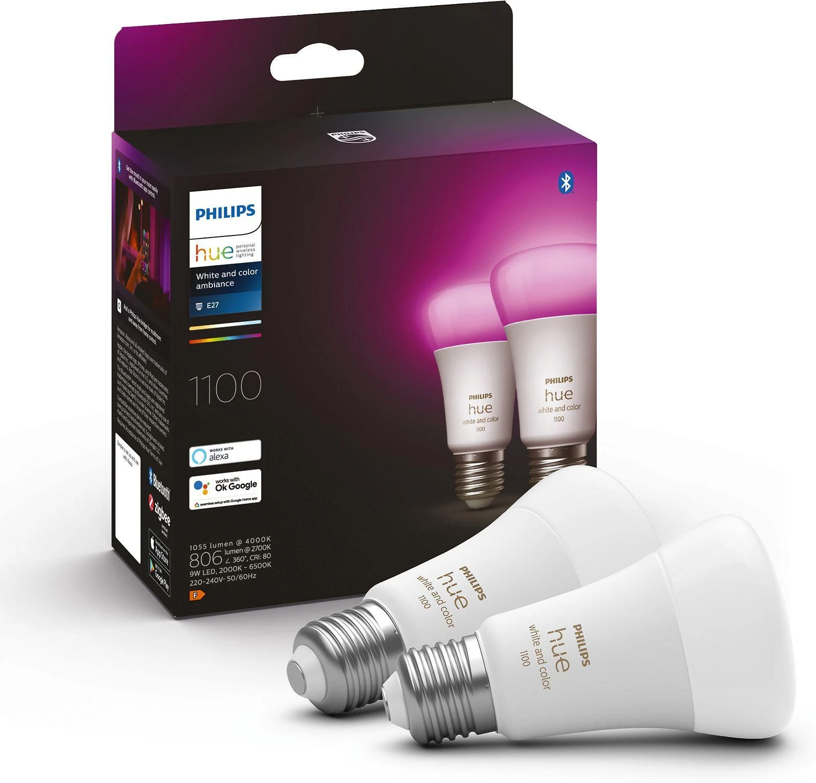 „Philips WCA 11W A60 E27“ 2 vnt. pakuotė | E27 | 11 W | Balta ir spalvota 2000K–6500K +16 milijonų spalvų | „Bluetooth“ ir „Zigbee“
