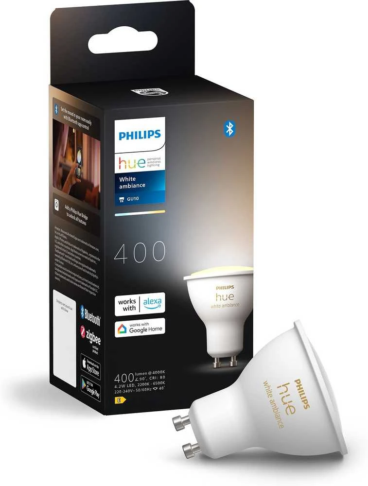 „Philips Hue Baltas Ambiance GU10“ lemputės, 350 lm, pakuotėje
