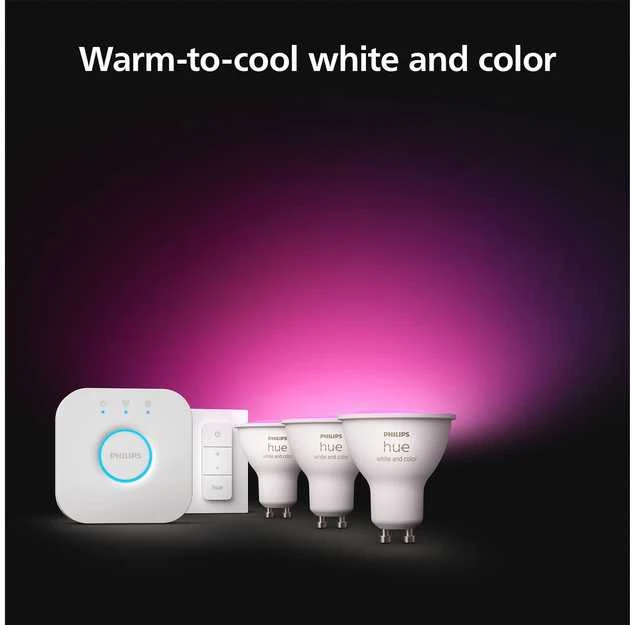 Philips Hue "White and Colour" GU10 Lempučių rinkinys, 3 vnt + reguliatoriaus jungiklis