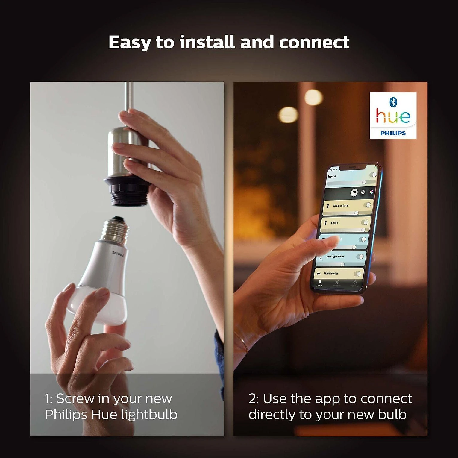 Philips Hue "White ambiance” pradžios rinkinys: 2 E27 išmaniosios lemputės (1100) + šviesos reguliatoriaus jungiklis