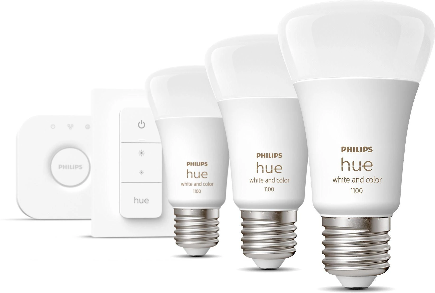 Philips Hue apšvietimo rinkinys: 3x E27 9W RGBW + jungiklis