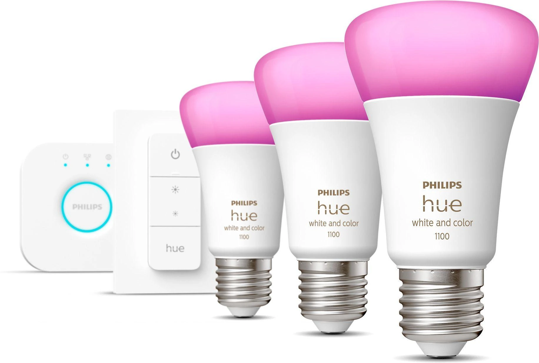 Philips Hue apšvietimo rinkinys: 3x E27 9W RGBW + jungiklis aprašymas - Prekės nuotrauka