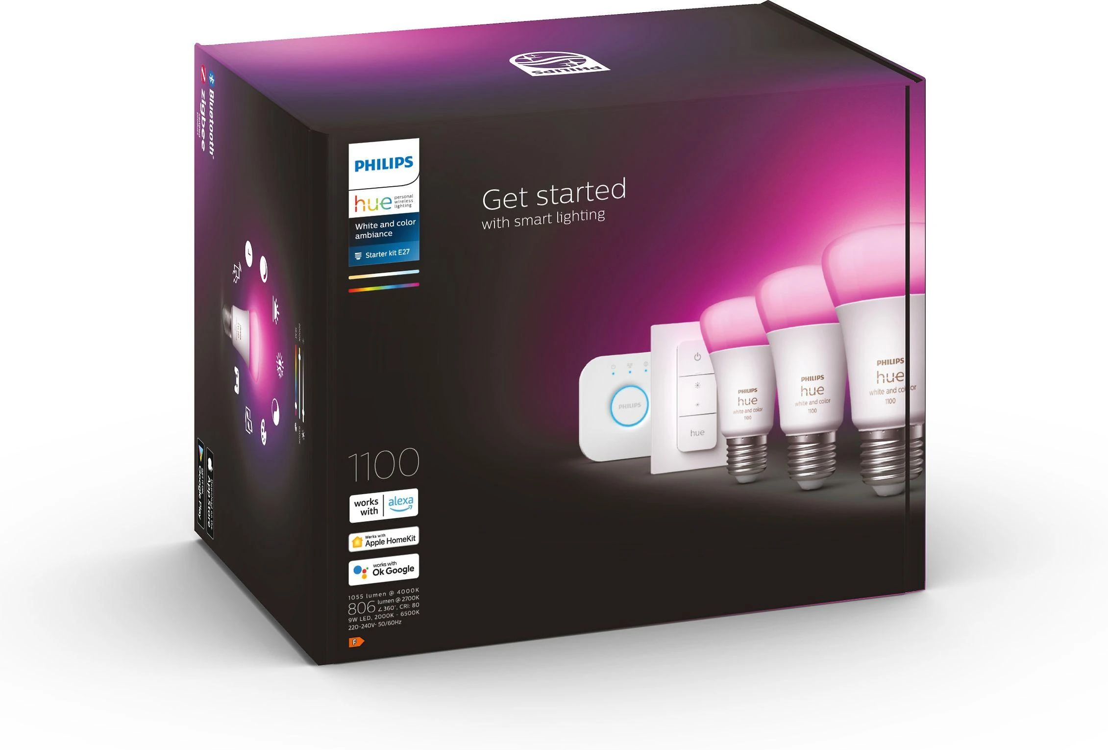 Philips Hue apšvietimo rinkinys: 3x E27 9W RGBW + jungiklis