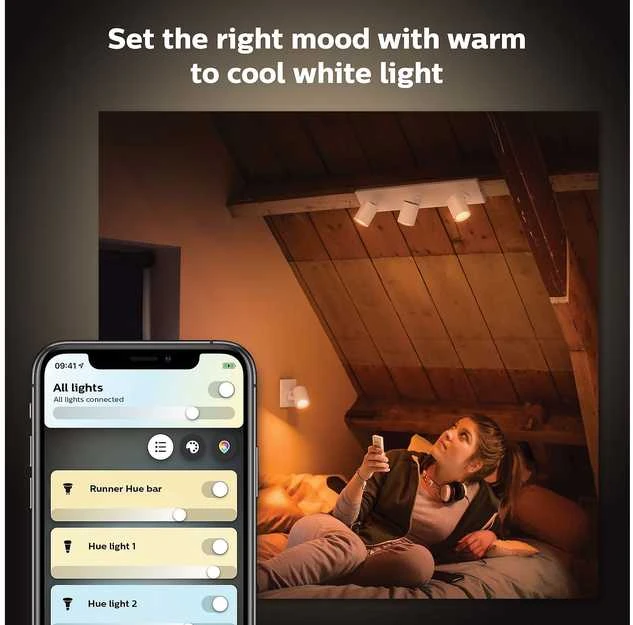 Lubinis šviestuvas Philips Hue Baltas Ambiance Runner Deckenleuchte baltas + Dimmschalter • 3er-Spot
