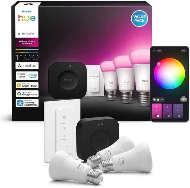 „Philips Hue Bridge Pro“ + 3 x E27 + šviesos reguliatorius