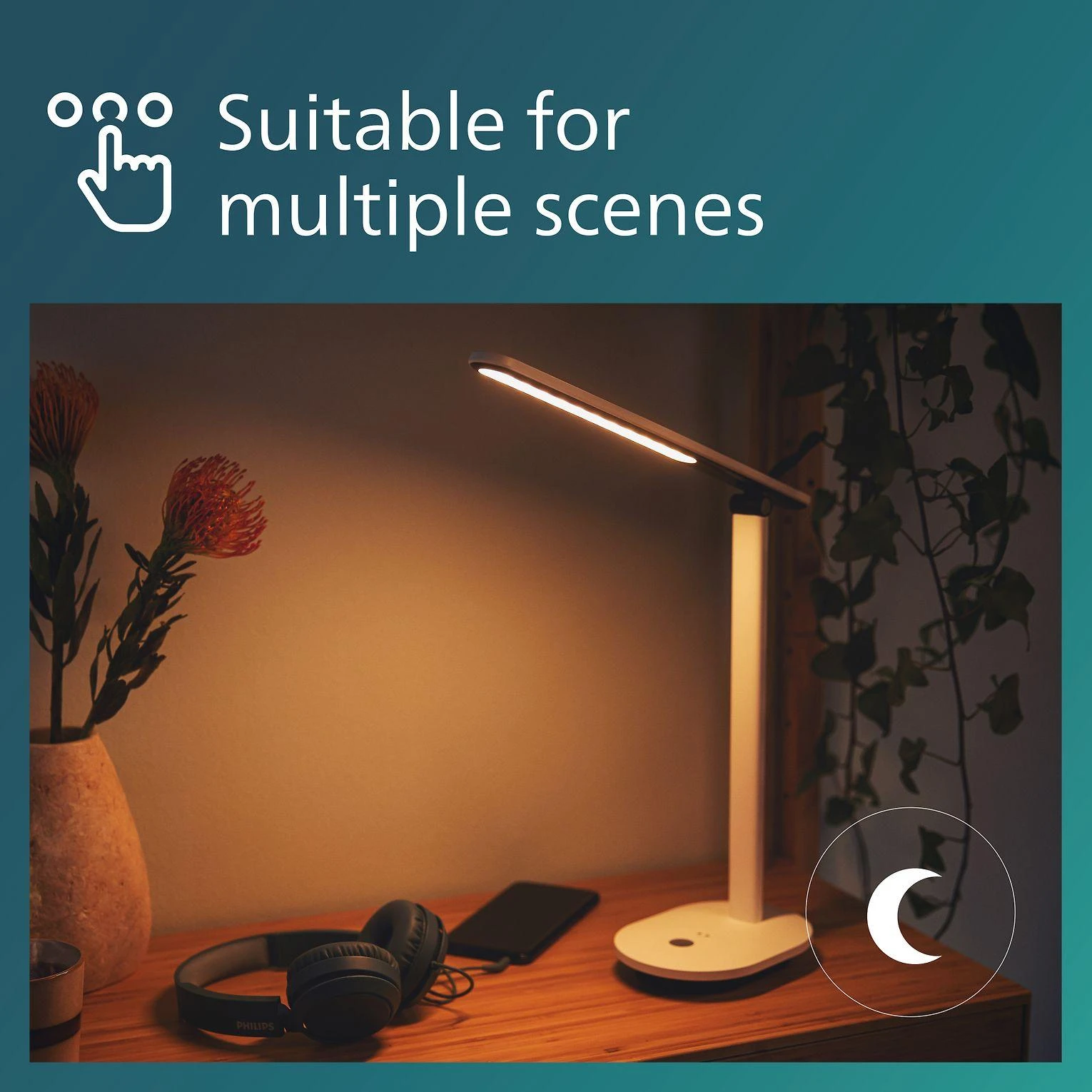 Philips Ivory DSK203 -työpöytävalaisin, USB-ladattava, valkoinen