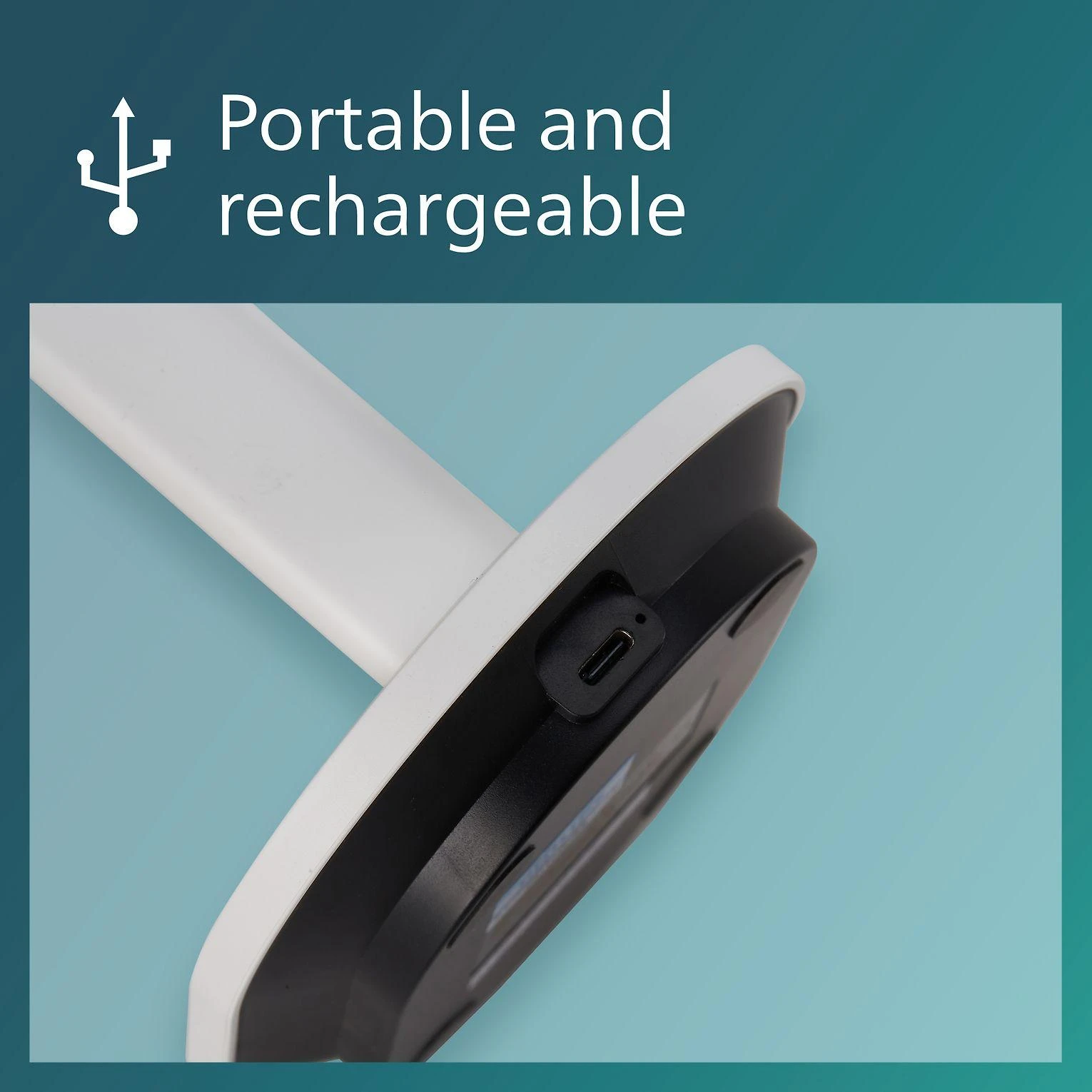 Philips Ivory DSK203 -työpöytävalaisin, USB-ladattava, valkoinen