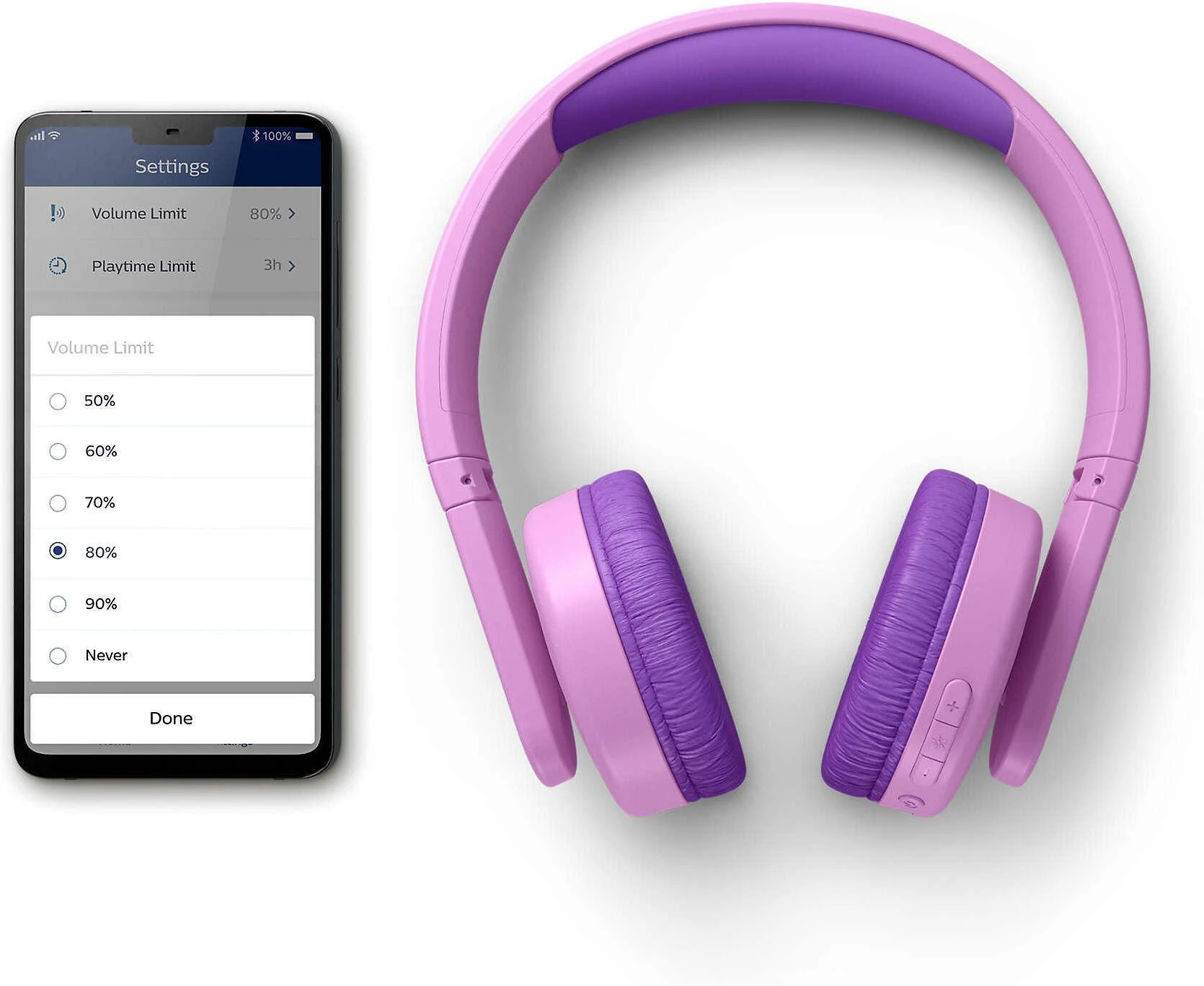 Vaikiškos belaidės ant ausų dedamos ausinės Philips TAK4206PK/00, Rožinės