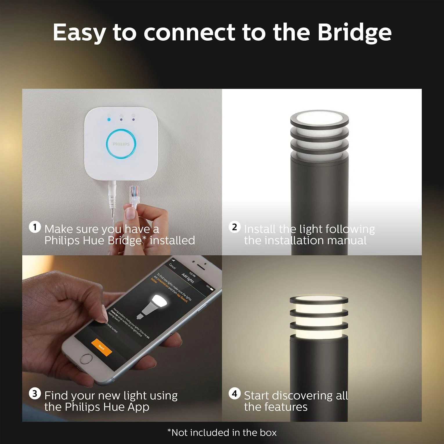 Philips Hue Baltos šviesos stulpinis lauko šviestuvas Lucca