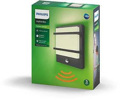 Sieninis LED lauko šviestuvas PHILIPS PETRONIA, IP44, 2700 K, 12 W, 1200 lm, su judesio davikliu