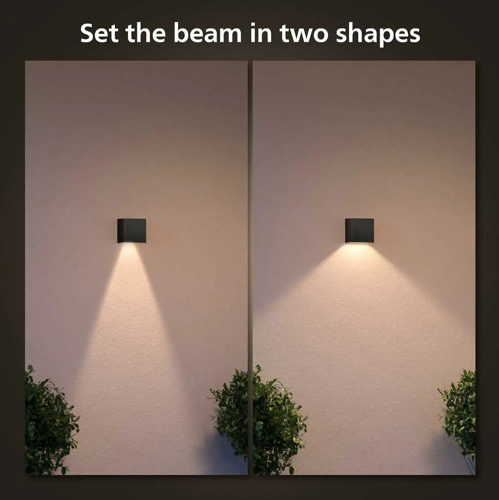 Sieninis šviestuvas Philips Hue WCA Resonate Outdoor Downward Wall Lantern, Juodas | 8 W | 2000-6500 Hue Baltas Color Ambiance