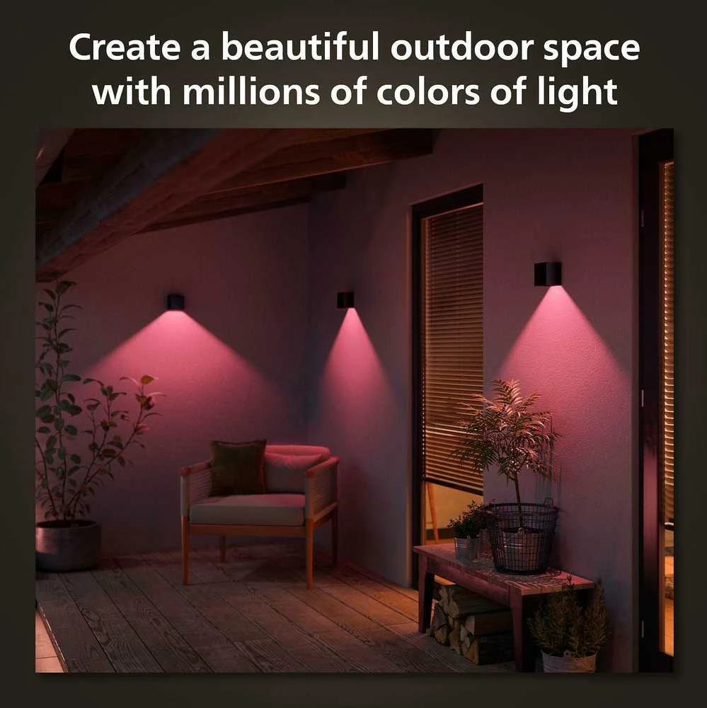 Sieninis šviestuvas Philips Hue WCA Resonate Outdoor Downward Wall Lantern, Juodas | 8 W | 2000-6500 Hue Baltas Color Ambiance