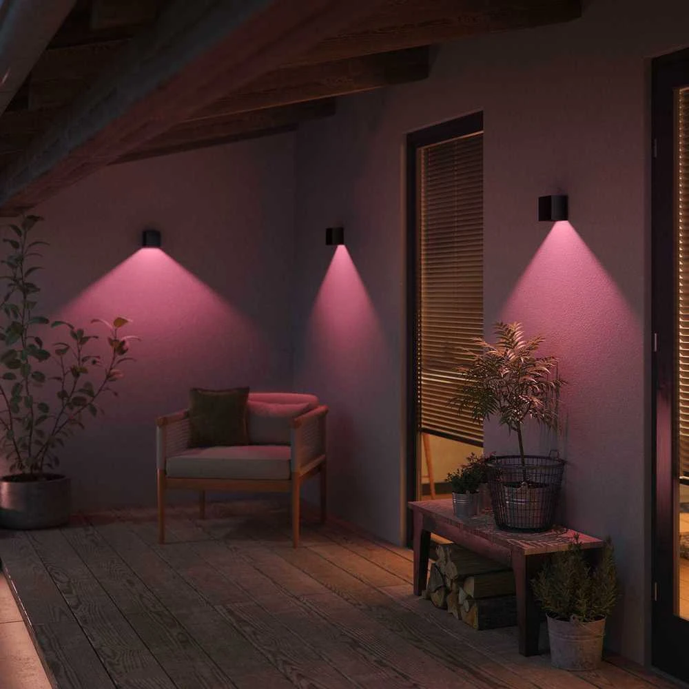 Sieninis šviestuvas Philips Hue WCA Resonate Outdoor Downward Wall Lantern, Juodas | 8 W | 2000-6500 Hue Baltas Color Ambiance