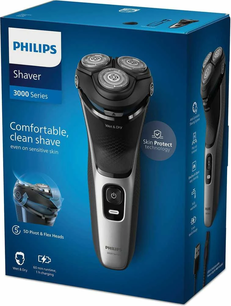 Drėgnojo ir sausojo skutimo elektrinė barzdaskutė Philips Shaver 3000 Series S3143/00