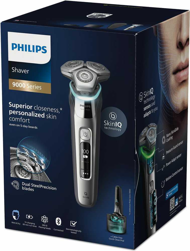 Barzdaskutė Philips Shaver series 9000 Drėgnojo ir sausojo skutimo skustuvas su „SkinIQ“ S9975/55