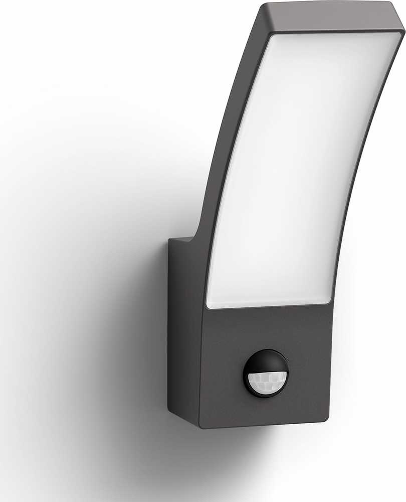 Sieninis šviestuvas Aplica LED pentru exterior cu senzor de miscare Philips Splay, 12W, 1100lm, lumina calda (2700K), IP44, 240x80x160mm, Antracit