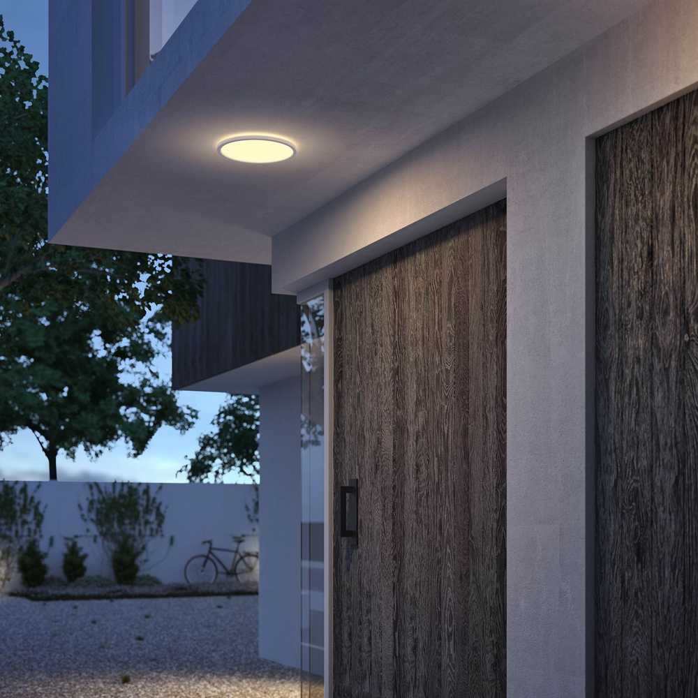Plafoniera LED pentru exterior Philips SuperSlim, 15W, 1300 lm ,luminacalda (2700K), IP54, 25 cm, Alb