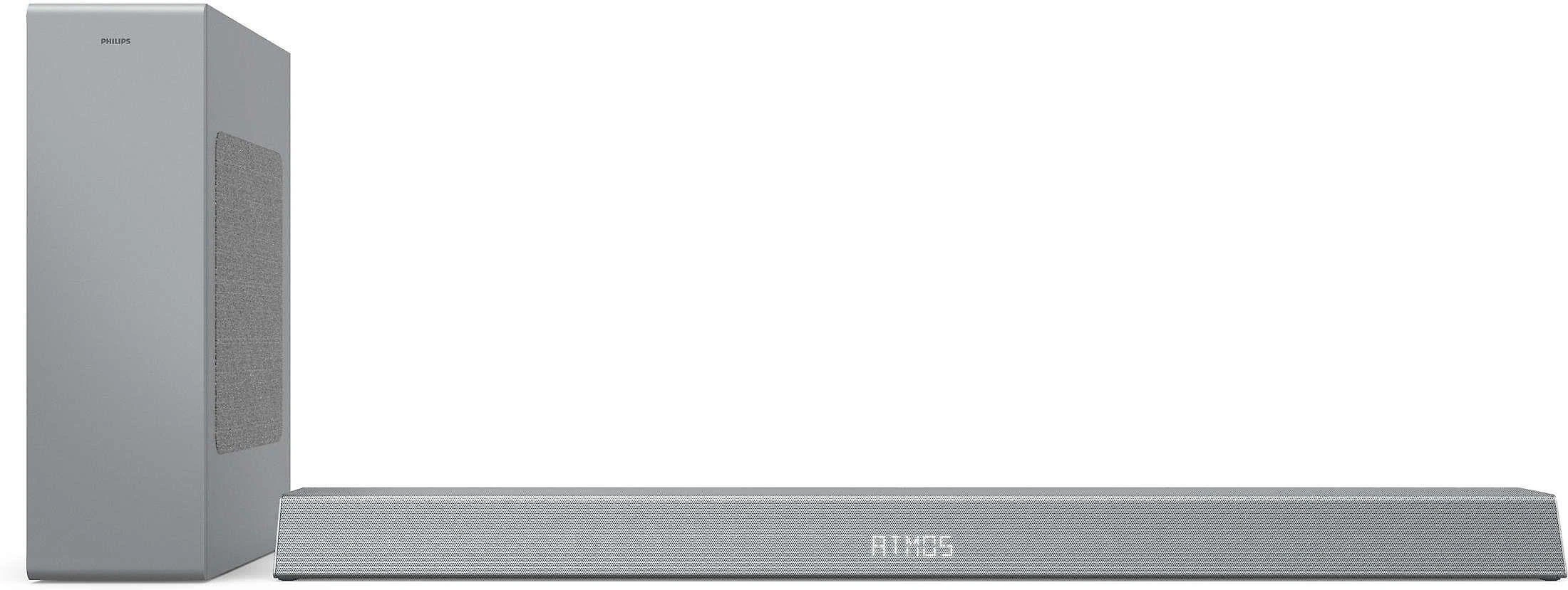 Namų kino sistema „Philips Soundbar“ garsiakalbis TAB8505/10, maks. 240 W. Integruotas žemųjų dažnių garsiakalbis, Dolby Atmos®, suderinamas su DTS Play-Fi, jungiasi su balso asistentais