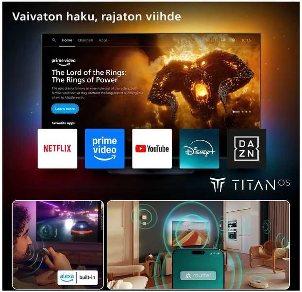„Philips 65PUS9000/12“ televizorius, 164 cm (65 colių) įstrižainės, su „The One 4K Ambilight QLED“ technologija