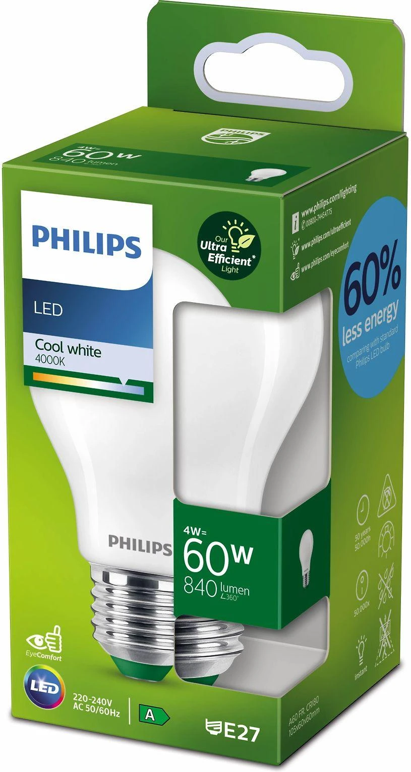Signify „Philips Classic LED-A-Label“ lempa 60 W E27 matinė neutrali balta