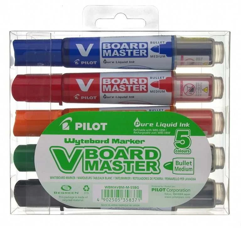 Pilot Pen Žymeklių baltai lentai rinkinys Pilot V Board Master, apvaliu galiuku, 5 spalvos