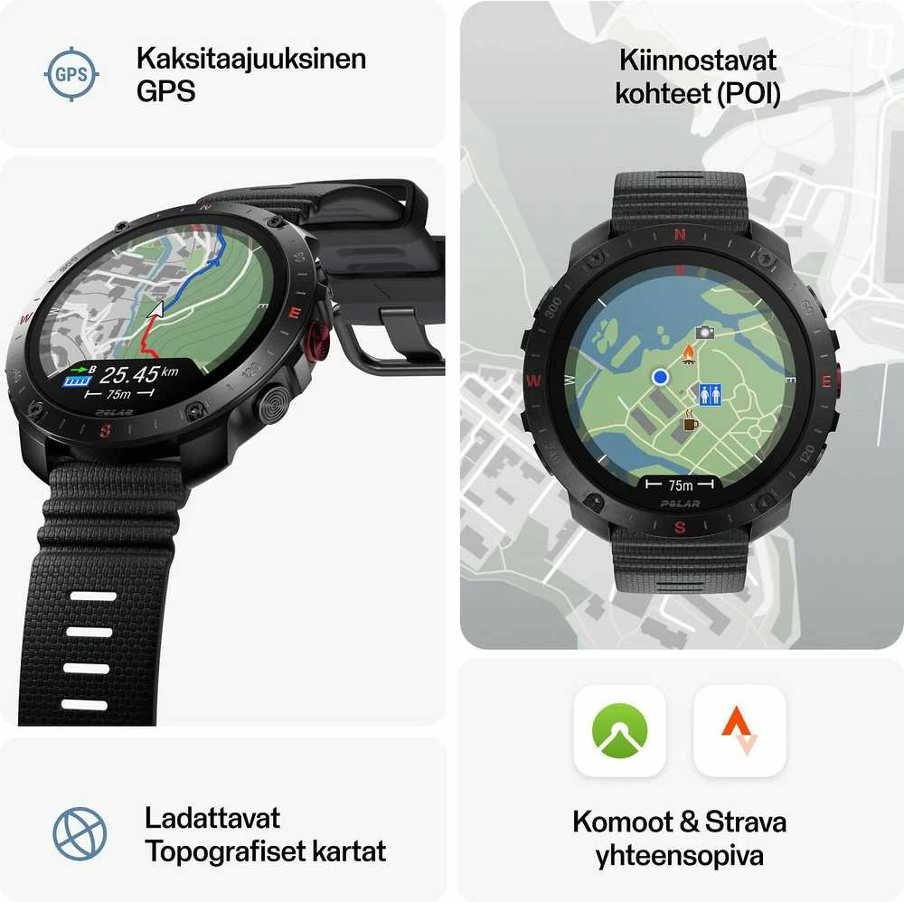 Išmanusis laikrodis Polar Grit X2 Pro su širdies ritmo matavimo diržu, Juodas
