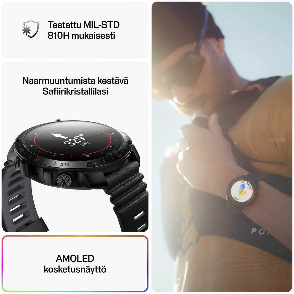 Išmanusis laikrodis Polar Grit X2 Pro su širdies ritmo matavimo diržu, Juodas