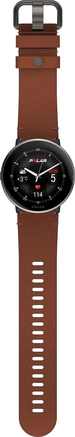 Išmanusis laikrodis Polar Ignite 3 Titanium, S-L dydžio, Juodos spalvos korpusas su rudos spalvos odiniu dirželiu (komplektacijoje papildomai juodos spalvos silikoninis dirželis)