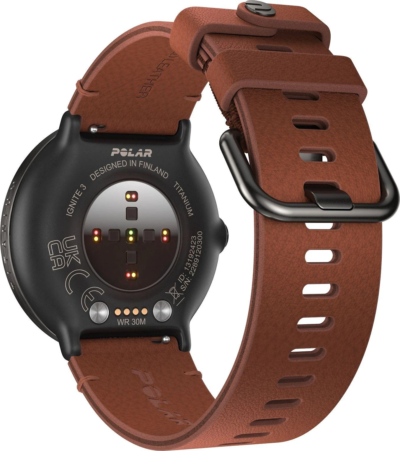 Išmanusis laikrodis Polar Ignite 3 Titanium, S-L dydžio, Juodos spalvos korpusas su rudos spalvos odiniu dirželiu (komplektacijoje papildomai juodos spalvos silikoninis dirželis)
