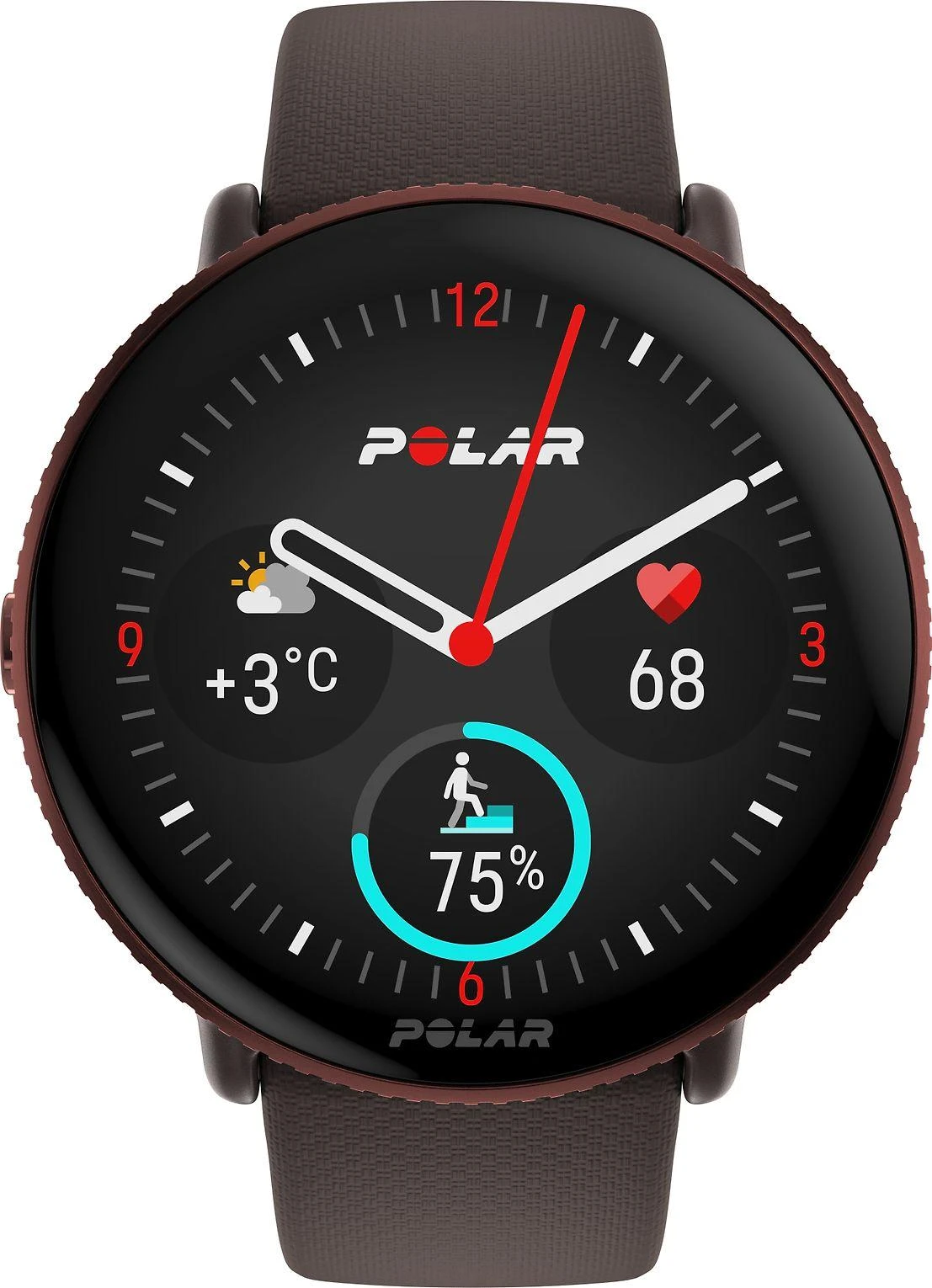 Išmanusis laikrodis Polar Ignite 3, S-L dydžio, Vario spalvos korpusas su rudos spalvos dirželiu