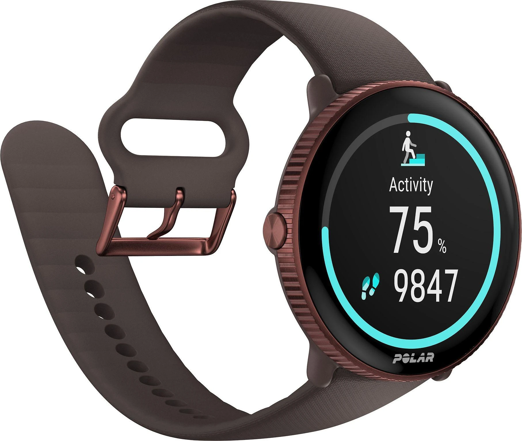 Išmanusis laikrodis Polar Ignite 3, S-L dydžio, Vario spalvos korpusas su rudos spalvos dirželiu