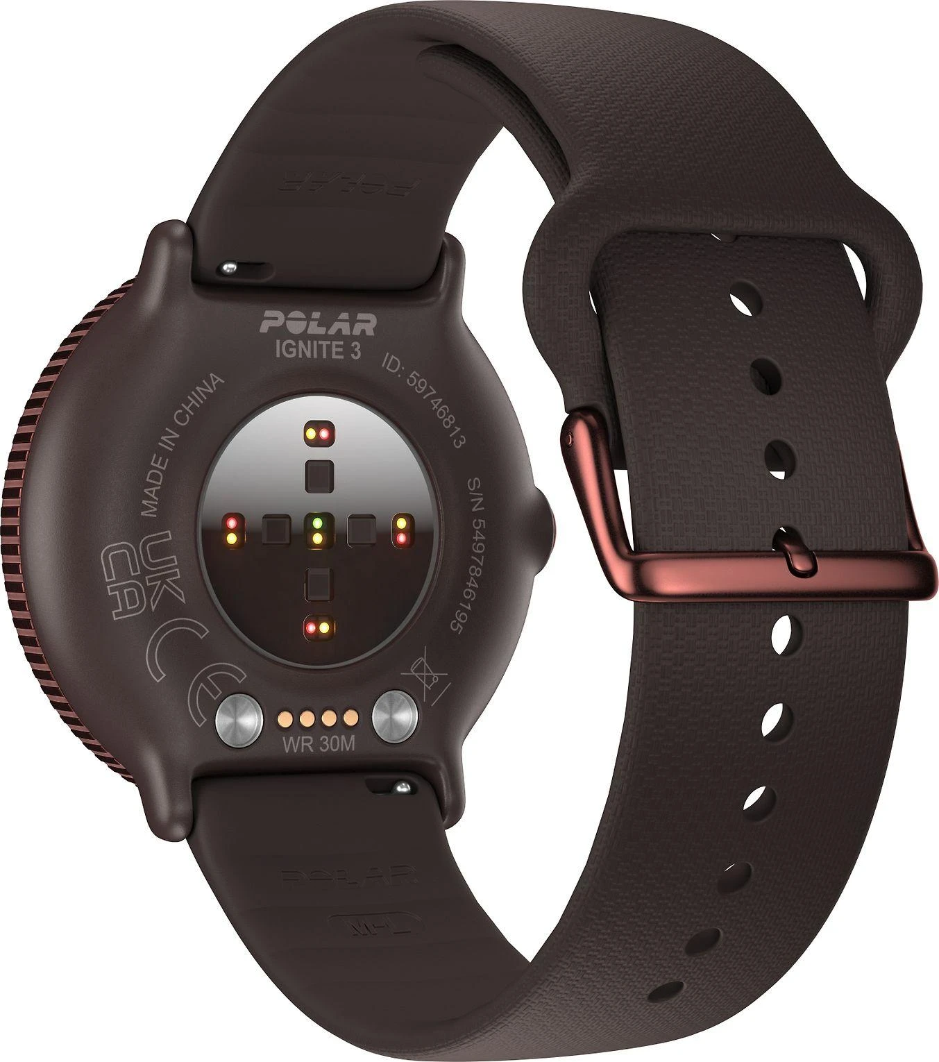 Išmanusis laikrodis Polar Ignite 3, S-L dydžio, Vario spalvos korpusas su rudos spalvos dirželiu