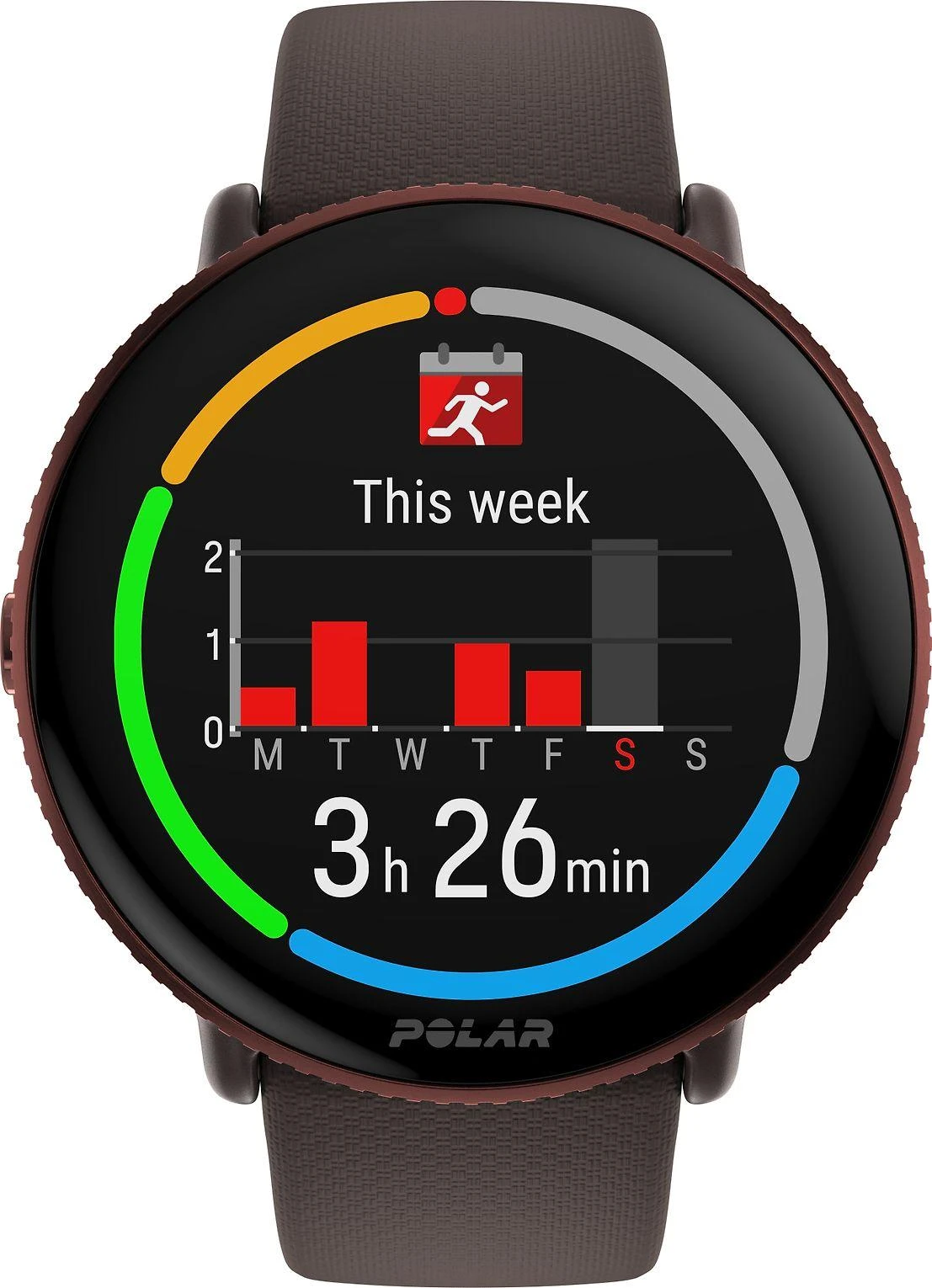 Išmanusis laikrodis Polar Ignite 3, S-L dydžio, Vario spalvos korpusas su rudos spalvos dirželiu