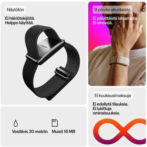 POLAR LOOP GEN2 nešiojama sveikatos apyrankė ir fitneso stebėjimo priemonė be ekrano, Juodas, S-L
