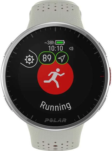 Išmanusis laikrodis Polar Pacer Pro, S/L dydždio, Balta spalvos su baltai raudonu silikoniniu dirželiu