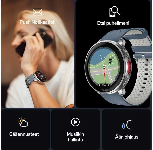 Išmanusis laikrodis Polar Vantage V3 S/L. Sidabrinės spalvos korpusas su melsvos spalvos dirželiu
