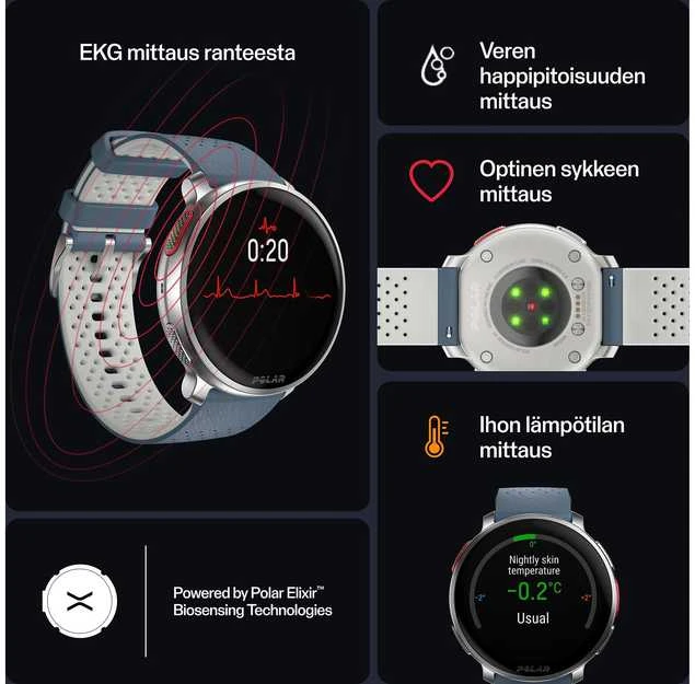 Išmanusis laikrodis Polar Vantage V3 S/L. Sidabrinės spalvos korpusas su melsvos spalvos dirželiu