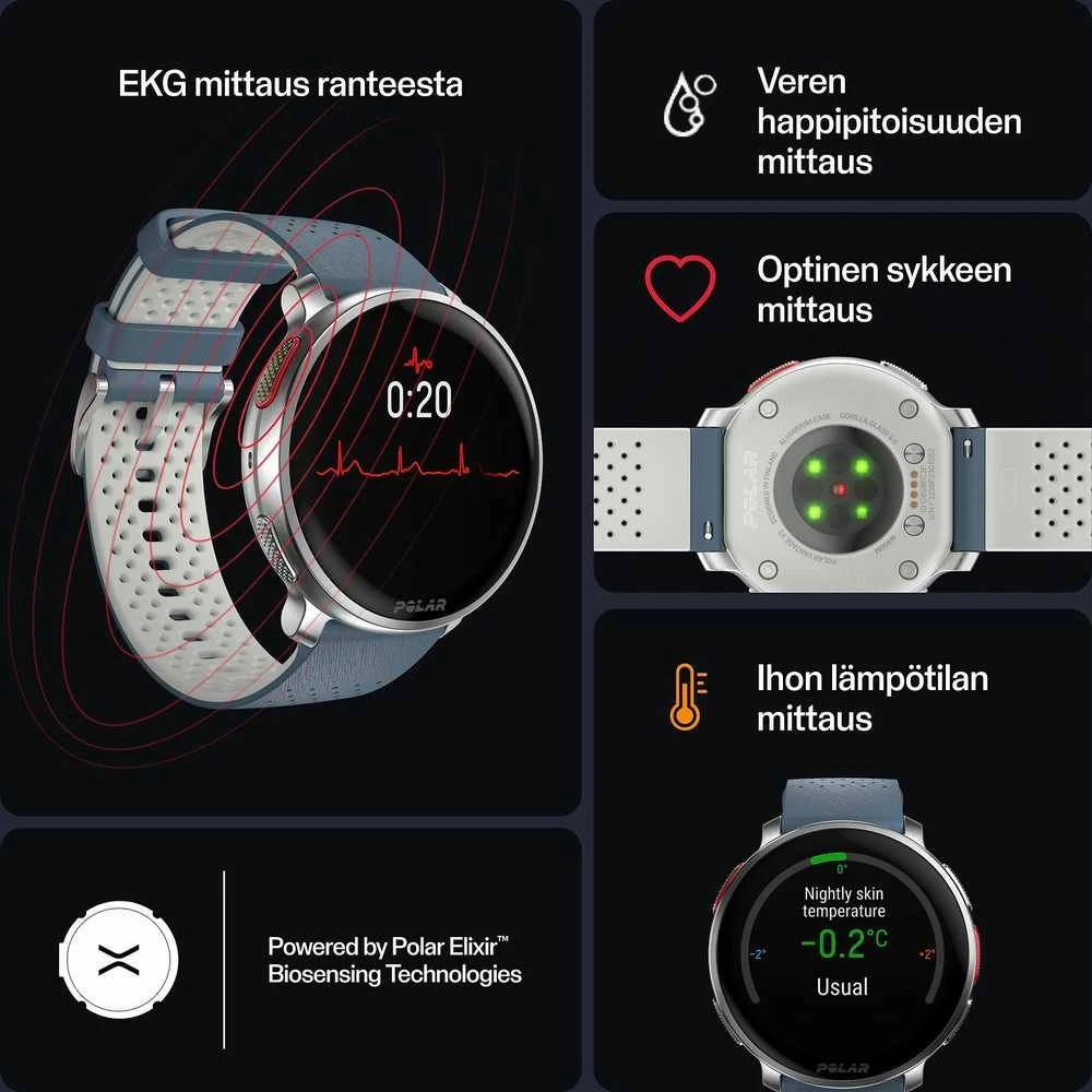 Išmanusis laikrodis Polar Vantage V3 S/L. Sidabrinės spalvos korpusas su melsvos spalvos dirželiu