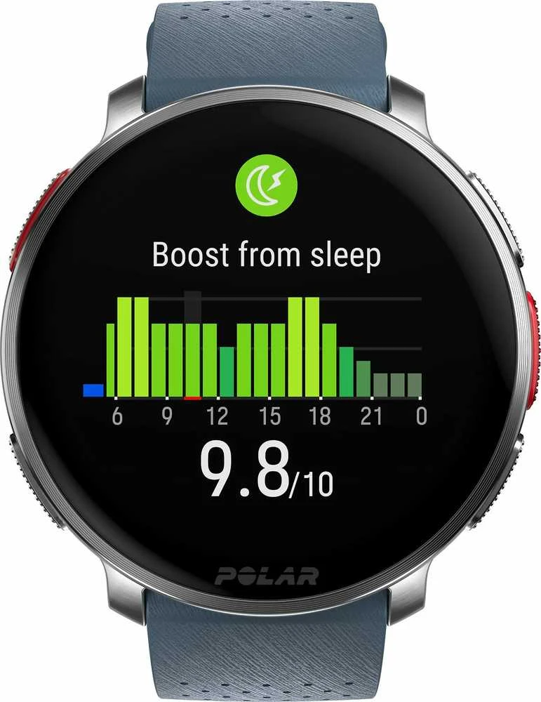 Išmanusis laikrodis Polar Vantage V3 S/L. Sidabrinės spalvos korpusas su melsvos spalvos dirželiu